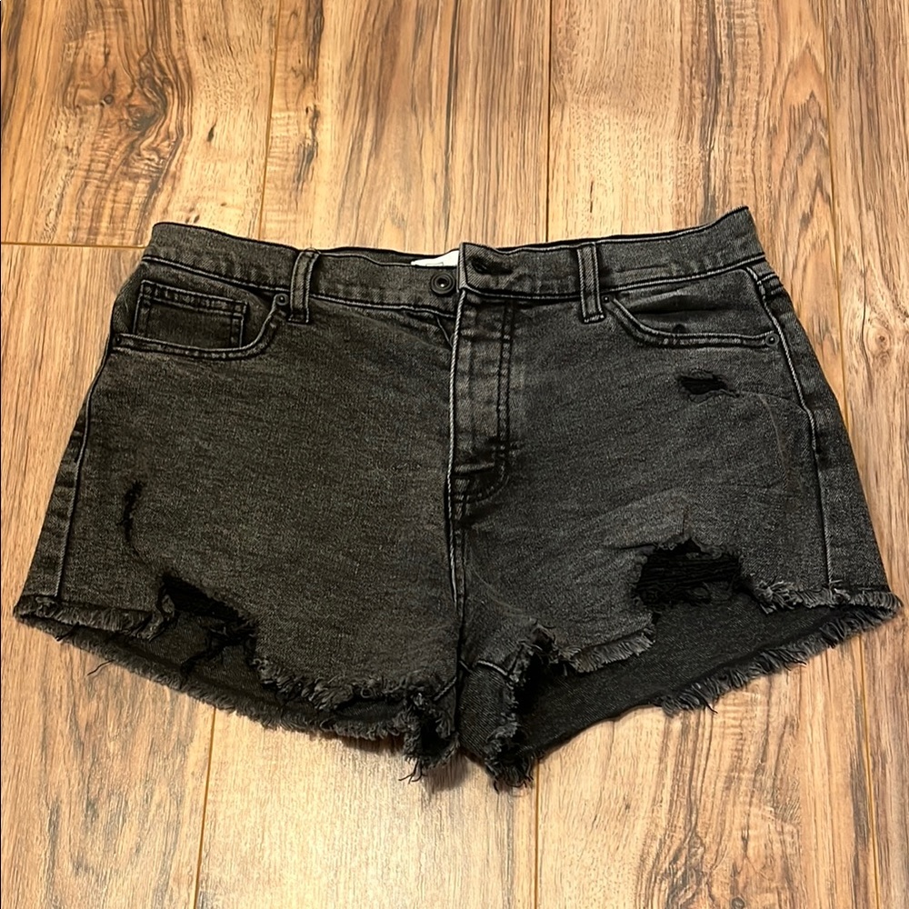 Black Distressed Jean Shorts with Raw Hem